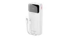 Baterie externă Dudao K15Pro 20000mAh 22.5W PD USB-C / USB-A / Cabluri &icirc;ncorporate Lightning și USB-C - Albă