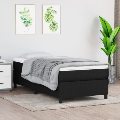 vidaXL Pat box spring cu saltea, negru, 90x200 cm, textil foto