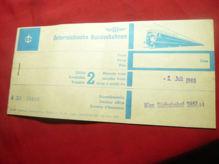 Legitimatie pe Metrou - Viena Austria 1969 Sud Bahnhof pe 2 luni