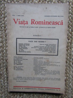 VIATA ROMANEASCA 1934 ANUL XXVI NOEMBRIE-DECEMBRIE NR 21-24 foto