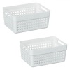 Set Coșuri Depozitare Plastic, Model Perforat, M&acirc;nere, Capacitate 1.25L, 2 Bucăți, Alb, Oem