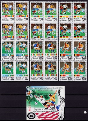 RO 1994 ,LP 1344+1345 ,&amp;quot;C.M Fotbal S.U.A.&amp;quot; . serie bloc de 4 + colita 290 ,MNH foto