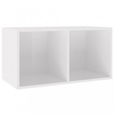 Cutie de depozitare viniluri, alb extralucios, 71x34x36 cm lemn