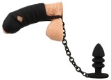 Cusca de Castitate din Silicon Moale cu Dop Anal Conectat, Negru