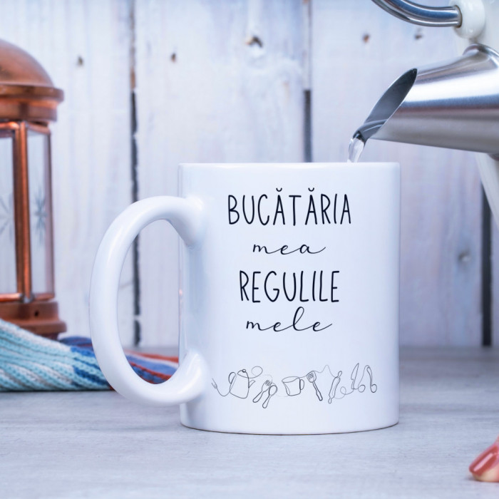 Cană personalizată &quot;Bucătăria mea...&quot; Rosu-toarta-inima