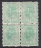 ROMANIA 1900/1906 LP 54 e REGELE CAROL I SPIC DE GRAU FARA FILIGRAN VALOAREA 5 BANI VERDE INCHIS BLOC DE 4 TIMBRE STARE MNH/SARNIERA, Nestampilat