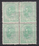 ROMANIA 1900/1906 LP 54 e REGELE CAROL I SPIC DE GRAU FARA FILIGRAN VALOAREA 5 BANI VERDE INCHIS BLOC DE 4 TIMBRE STARE MNH/SARNIERA, Nestampilat