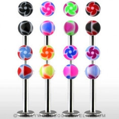 Labret &ndash; bile colorate cu model spiralat - Culoare Piercing: Albastru - Roz