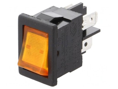 Comutator Basculant ON-OFF 10A/250VAC cu Lumină Neon Galbenă foto