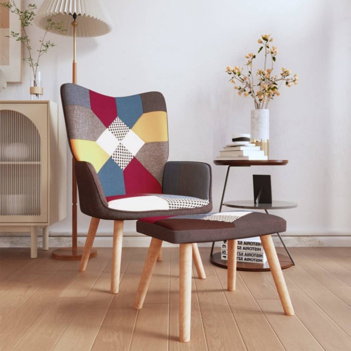 Gossi scaun de relaxare cu taburet, textil, petice
