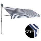 VidaXL Copertină retractabilă manual cu LED, albastru &amp; alb, 400 cm