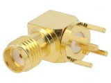 Soclu SMA Mamă Unghi PCB Aurit 50&Omega; THT
