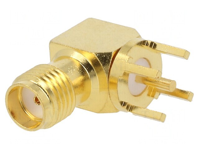 Soclu SMA Mamă Unghi PCB Aurit 50&Omega; THT
