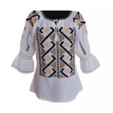 Cumpara ieftin Bluza Tip Ie Traditionala Alba cu Motiv Geometric Multicolor de Dama - IMS115