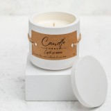 Lumanare handmade din ceara naturala de soia 100%, aroma Lapte si miere, Recipient ceramic alb, 150 g