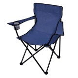 Scaun din metal pentru camping pliabil, suport de pahar, albastru, 50 x 50 x 80 cm