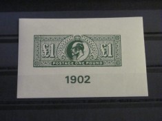 Reproducere Filatelică 1902 &ndash; Timbru Britanic &pound;1 cu Regele Edward VII, Piesă de Colecție Istorică, Souvenir Filatelic
