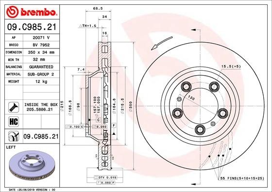 BREMBO 09.C985.21 PRIME LINE - UV Coatedisc frana