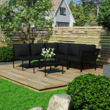 Set mobilier de grădină cu perne, 6 piese, negru, PVC, vidaXL