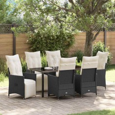 vidaXL Set de masă pentru grădină cu pernă 7 pcs Negru Rattan poli 3379566
