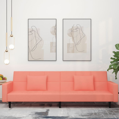 vidaXL Canapea extensibilă cu 2 locuri, 2 perne, roz, catifea 375819 foto