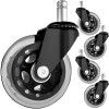 Set 5 roti de rezerva pentru scaun de birou, diametru 7,5 cm, ax 11 mm, cauciuc si metal