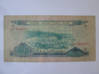 Rara! Vietnam Sud 2 Dong 1966 bancnota din imagini foto
