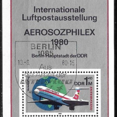 Germania DDR 1980 - Aerosozphilex,colita stampilata prima zi(z)