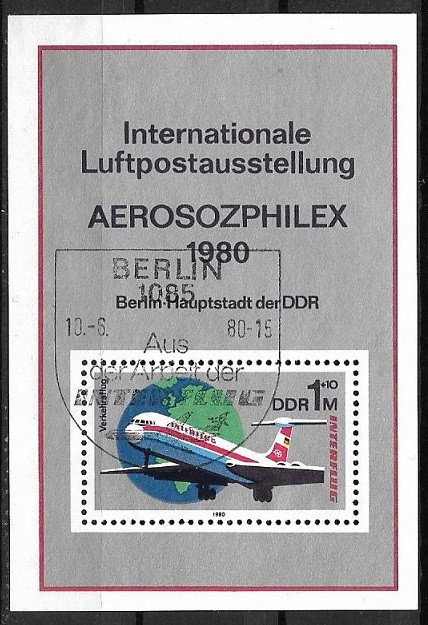 Germania DDR 1980 - Aerosozphilex,colita stampilata prima zi(z)