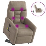 VidaXL Fotoliu masaj rabatabil electric cu ridicare, taupe, microfibră