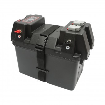 Cutie baterie auto 12V cu voltmetru DC 6-36V, intrerupator cirucit 16A, siguranta 30A, 2 prize bricheta, afisaj LCD, 2xUSB 340x195x200mm