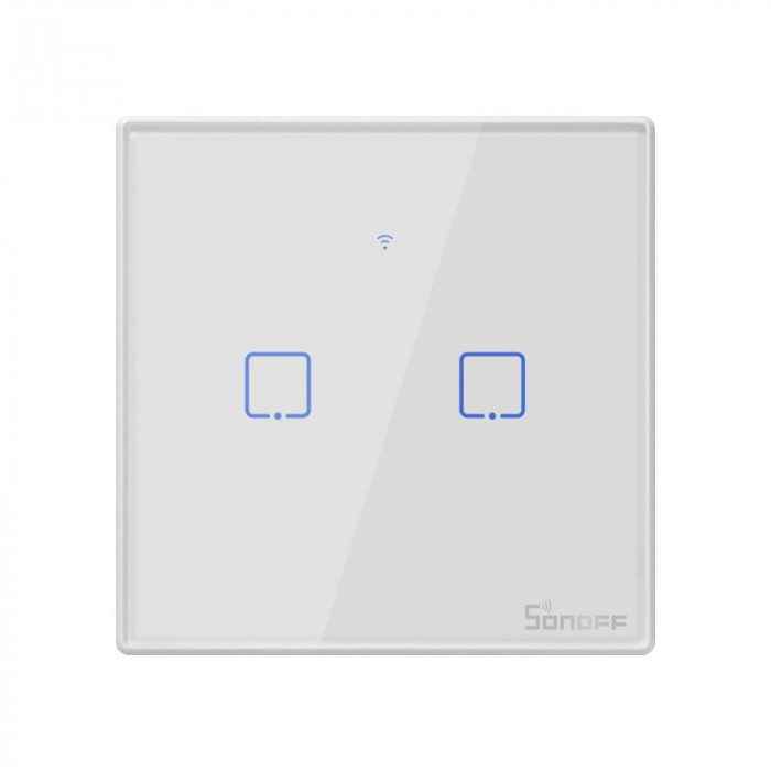Intrerupator Smart Touch WiFi + RF 433 Sonoff T2 EU TX, 2 canale