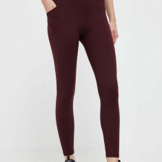 Dkny colanti femei, culoarea bordo, neted