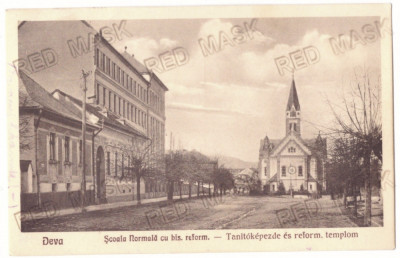 4577 - DEVA, Hunedoara, Biserica Reformata si Liceul - old postcard - used 1929 foto