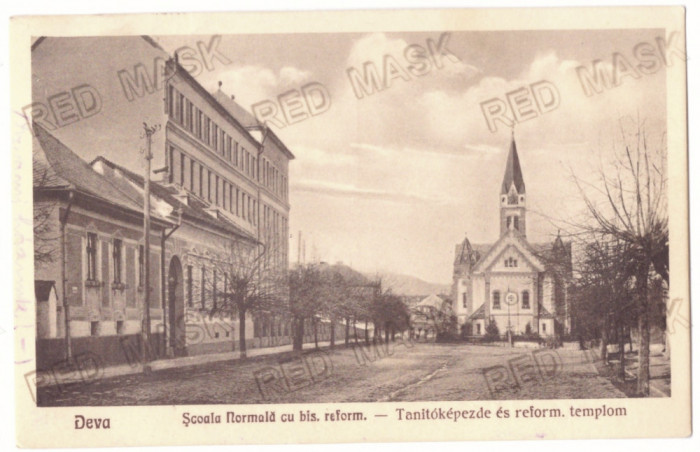 4577 - DEVA, Hunedoara, Biserica Reformata si Liceul - old postcard - used 1929