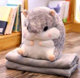 Jucarie Plus 2in1 Hamster cu Pătură Bumbac Gri 40cm - Pernă Copii, Super Moale, Cadou Ideal 3+
