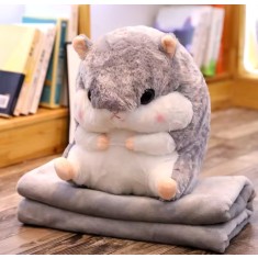 Jucarie de plus 2 in 1, hamster cu paturica, bumbac, gri, 40x30cm