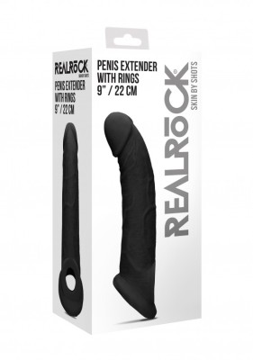 Prelungitor Penis Negru TPR, Realrock, 22 cm foto