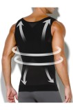 Lenjerie de modelare pentru bărbați, tricou interior, control abdomen, tricou fără m&acirc;neci compresiv, modelator de corp, A2 negru, M