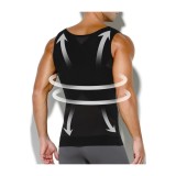 Lenjerie de modelare pentru bărbați, tricou interior, control abdomen, tricou fără m&acirc;neci compresiv, modelator de corp, A2 negru, M