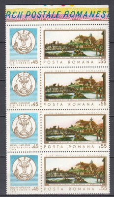 ROMANIA 1968 LP 685 ZIUA MARCII POSTALE ROMANESTI BLOC DE 4 TIMBRE MNH foto