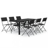 Set de servit masa pentru gradina, 7 piese, gri si negru