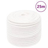 VidaXL Fr&acirc;nghie de barcă, alb complet, 14 mm, 25 m, polipropilenă