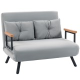 HOMCOM Canapea Extensibilă Cu Aspect Catifelat și Spătar Reglabil, Gri Deschis | Aosom Romania