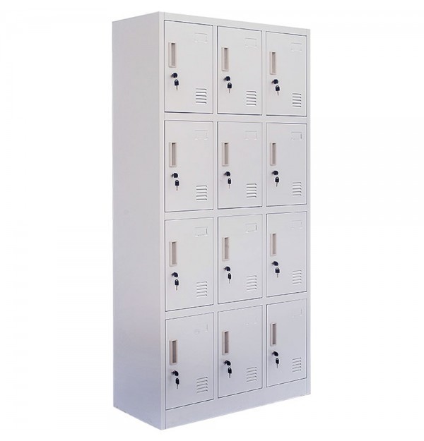 Vestiar metalic Premium pt. valori cu 12 compartimente, 900x400x1850 mm (LxlxH), Neasamblat, PLUS