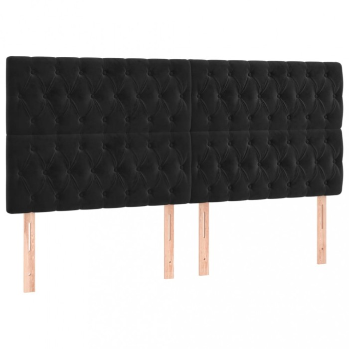 Tablii de pat, 4 buc, negru, 90x7x78/88 cm, catifea