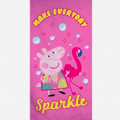 Prosop de plaja Peppa Pig, Roz, 70x140 cm, 100% Poliester, Uscare rapida