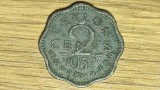 Ceylon -moneda de colectie coloniala exotica- 2 cents 1957 -Elisabeta- dantelata