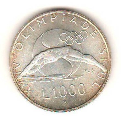 SV * San Marino 1000 LIRE 1988 * ARGINT * J. O. SEUL * INOT AUNC+ foto