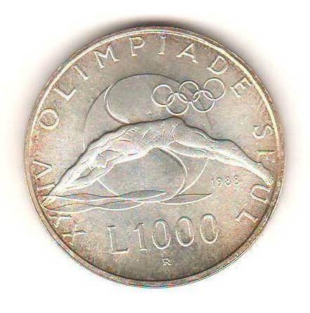 SV * San Marino 1000 LIRE 1988 * ARGINT * J. O. SEUL * INOT AUNC+
